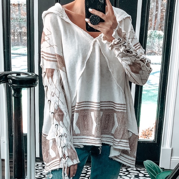 Free People Tops - RARE // Flowy Lace Up Sleeve Hoodie Free People